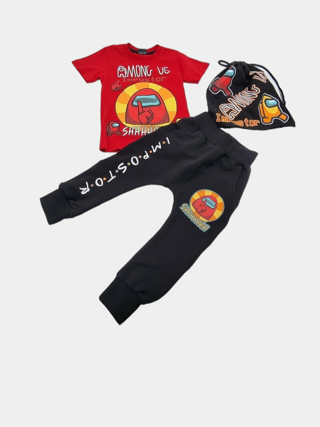 Костюм спортивный Disney baby Детский комплект Among Us хлопок, средиземноморский принт, размер 110, красный/черный — фото 1