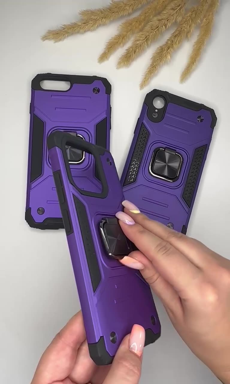 Противоударный чехол для Samsung Galaxy M23 фиолетовый с пластиной для магнитного автодержателя и кольцом подставкой — фото 1