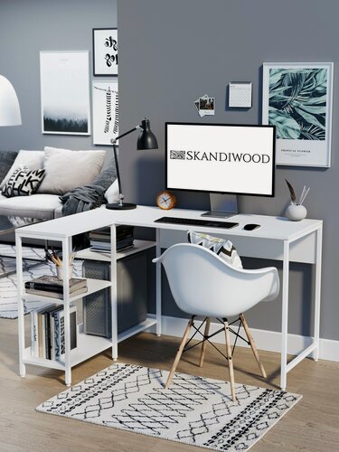 Изображение товара Стол письменный, компьютерный, рабочий для дома, офиса и школьника SKANDIWOOD Bergen (Chicago) 123x93x75 см, белый