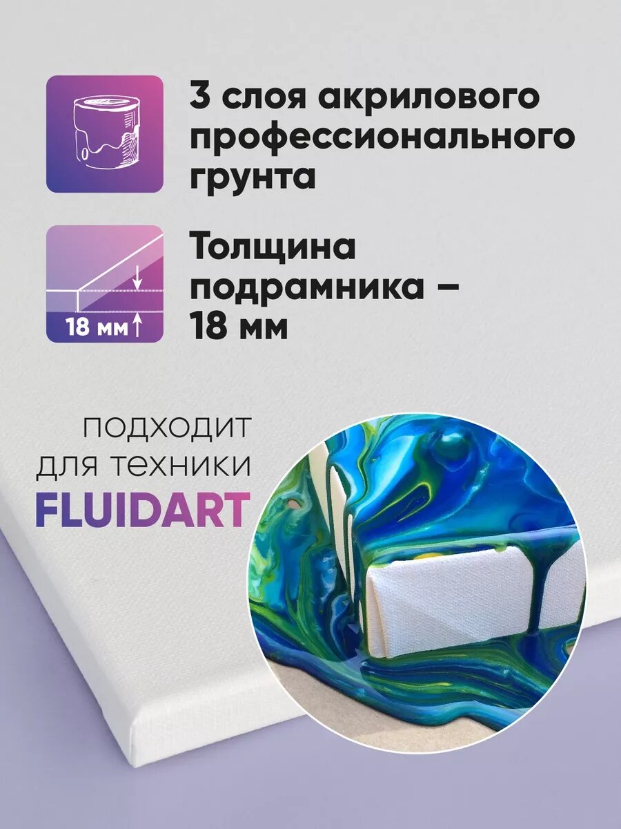 Холсты для рисования Гамма "Студия" на подрамнике 20х30см, набор из 3 штук — фото 1