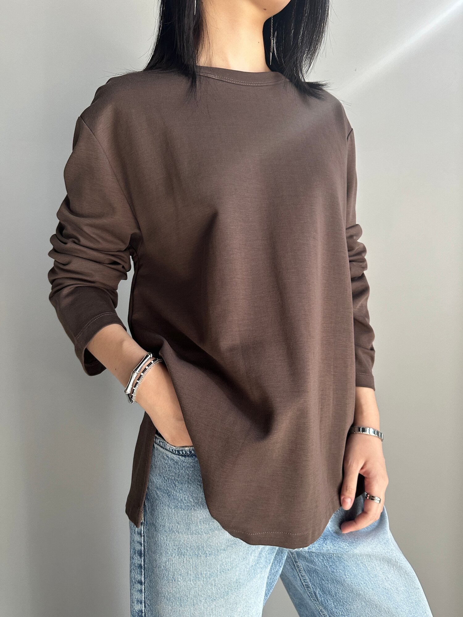 Лонгслив INK Черный, коричневый, размер Std, , коричневый — фото 1