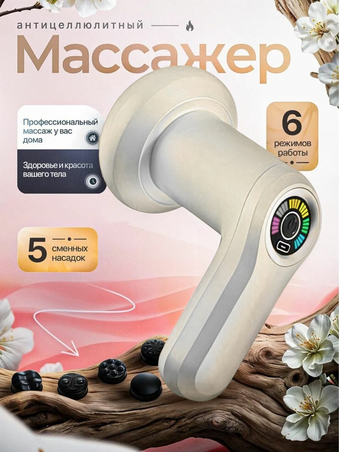 Массажер, вибрационный, беспроводной, с регулировкой интенсивности и скорости