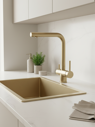 NEW. Смеситель для кухни ESKO Line с каналом для фильтрованной воды EL_K110Gold, матовое золото