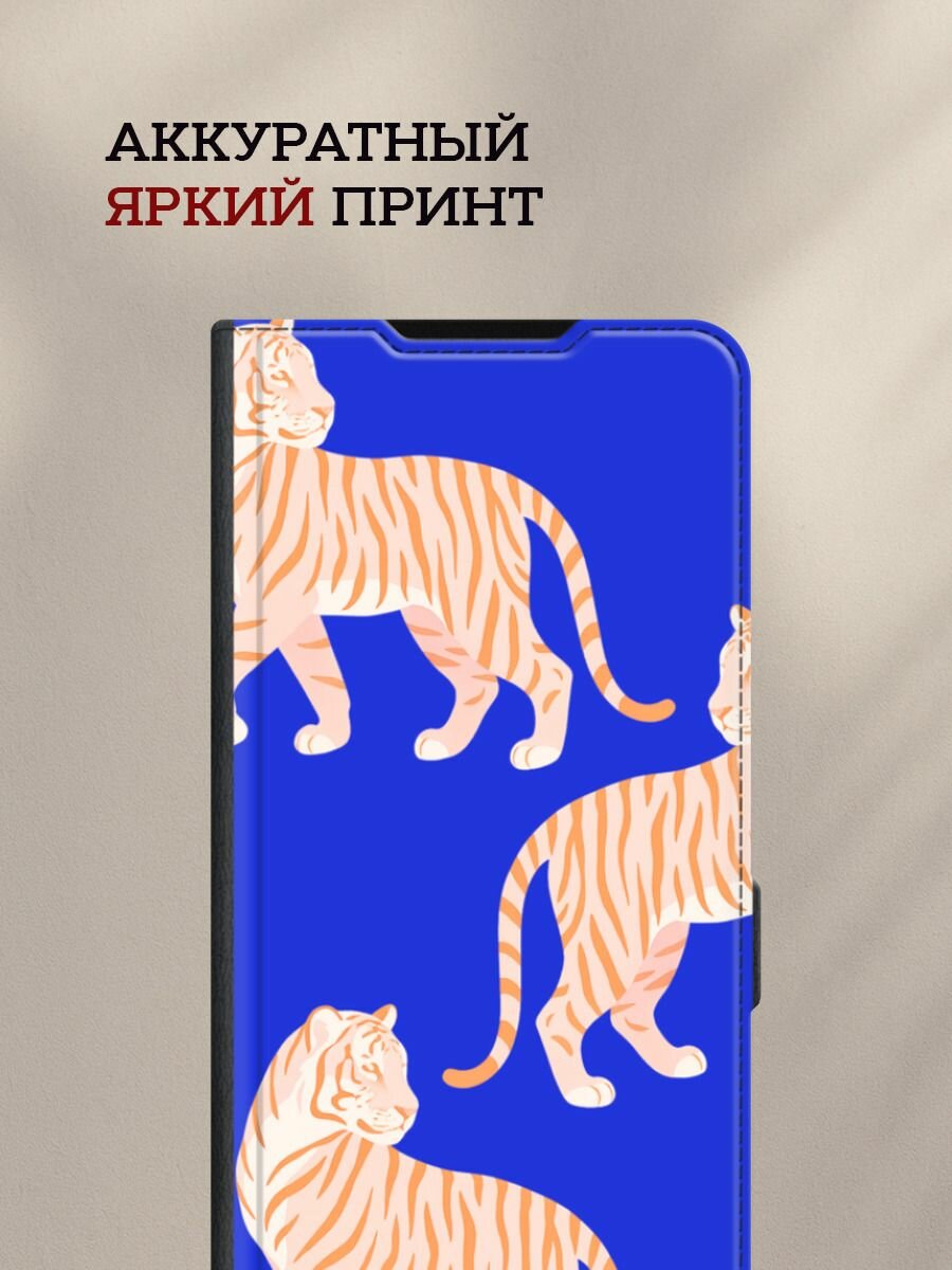 Чехол-книжка на Honor 90 Lite / Хонор 90 Лайт с принтом Три тигра, черный — фото 1