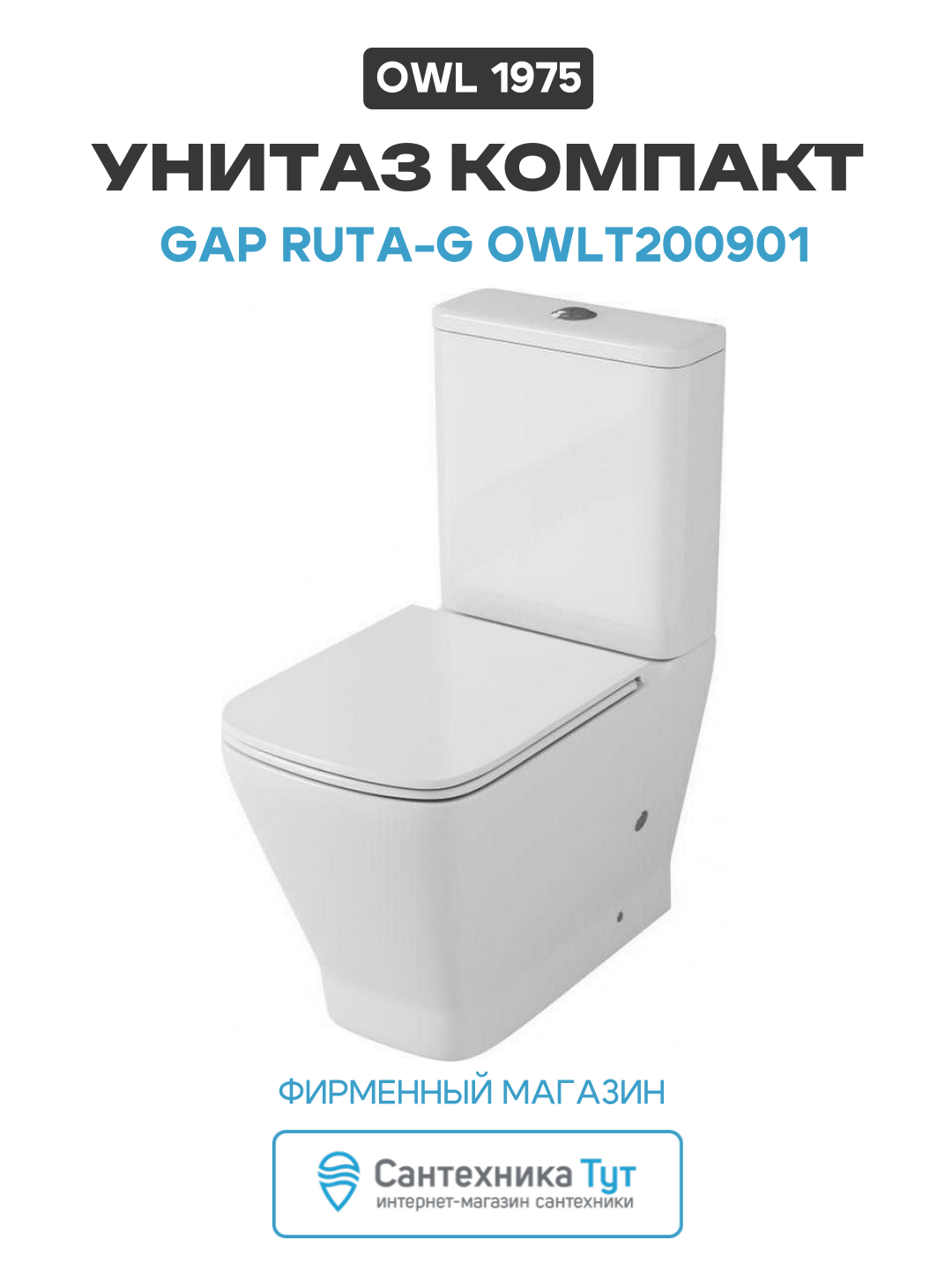 Унитаз-компакт Owl 1975 Gap Ruta-G OWLT200901 без бачка с сиденьем Микролифт белый фарфор напольный
