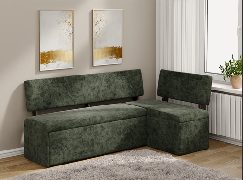 Изображение товара Кухонный уголок Монреаль, BUDUNOV GROUP, ТК Зеленый, скамья угловая со спальным местом, кухонный диван, 195х114,5х80 см