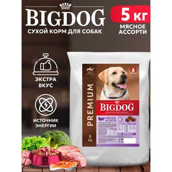 Корм сухой Зоогурман BIG DOG полнорационный для взрослых собак средних и крупных пород, Мясное Ассорти 5 кг