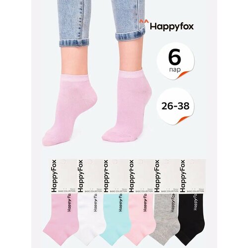 фото Носки happyfox для мальчиков, 6 пар, размер 16-18, черный, белый, серый, голубой