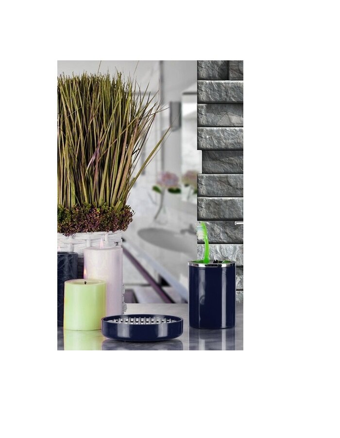 Стакан Primanova для зубных щеток и пасты темно-синий пластик 8x8x105см