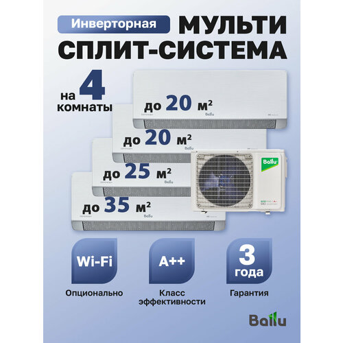 фото Mульти сплит-система на 4 комнаты 20+20+25+35м2 инвертор ballu free match ba4oi-fm-36hn8/eu + 2 bsfi-fm-07hn8/eu + bsfi-fm-09hn8/eu + bsfi-fm-12hn8/eu