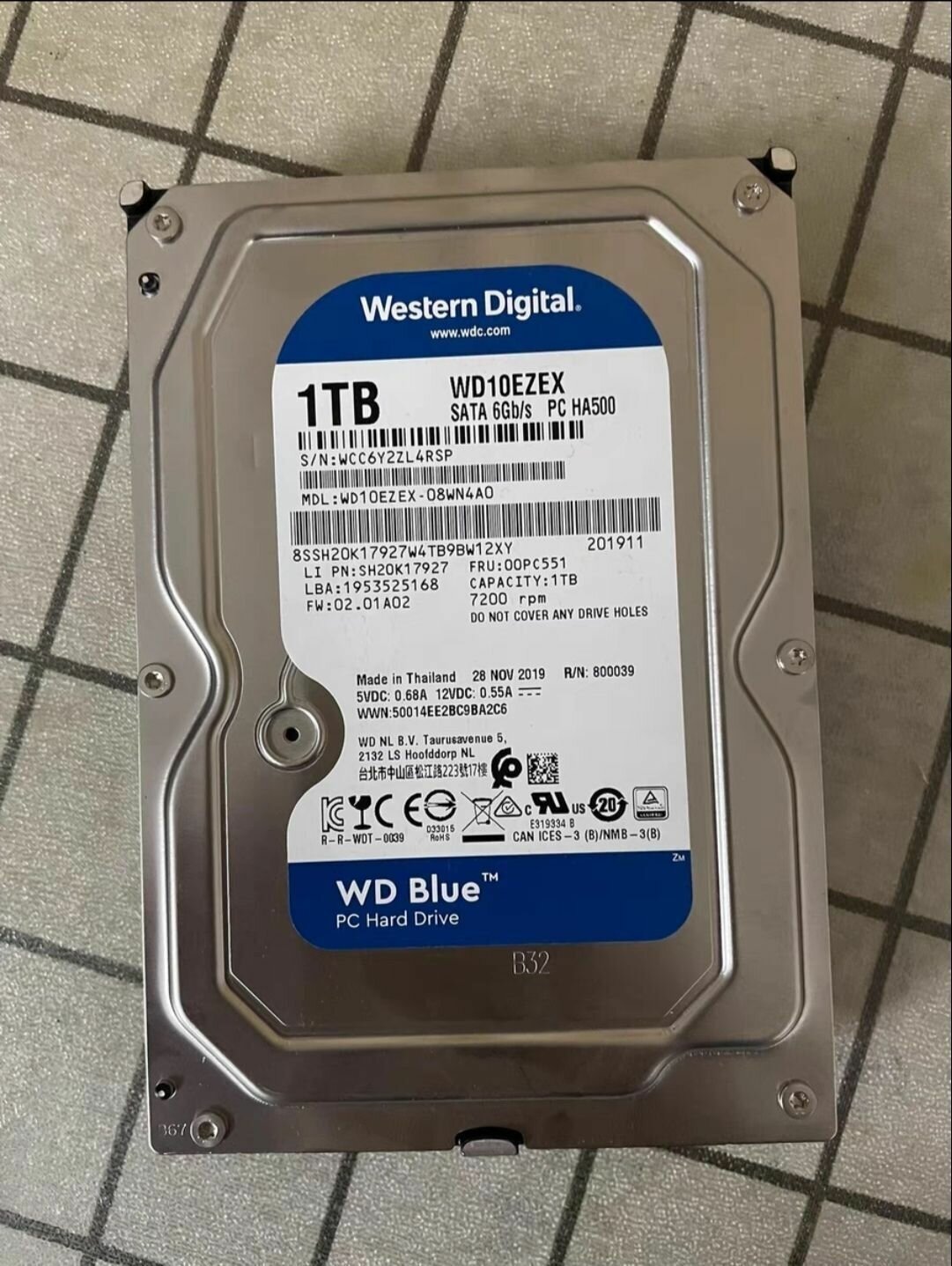 Жесткий диск WD Blue 1 ТБ (WD10EALX), 7200 RPM, SATA III, 64 МБ кэш