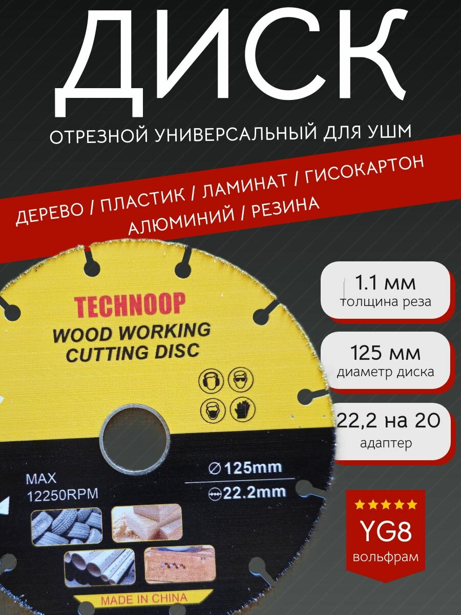 Диск отрезной пильный по дереву/пластику 125 мм универсальный для УШМ