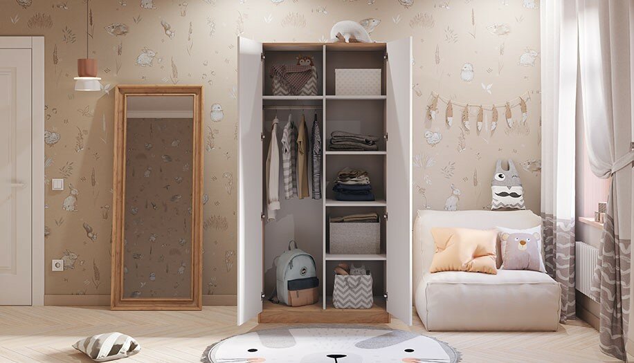 Шкаф двухсекционный Polini kids Simple, дуб крафт золотой-белый — фото 1