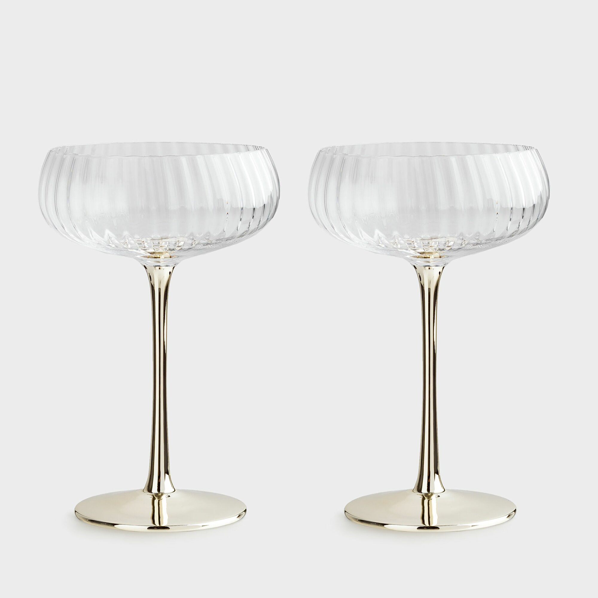 Бокал-креманка для шампанского, 220 мл, 2 шт, стекло, золотистая ножка, Glyfada