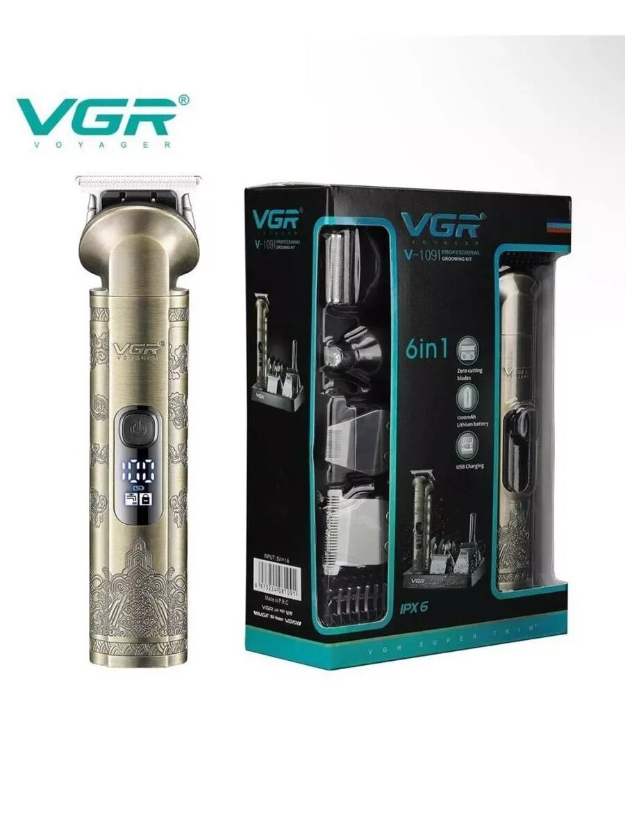 Триммер VGR, для бороды, усов, тела, носа и ушей, металлический ABS-корпус, белый