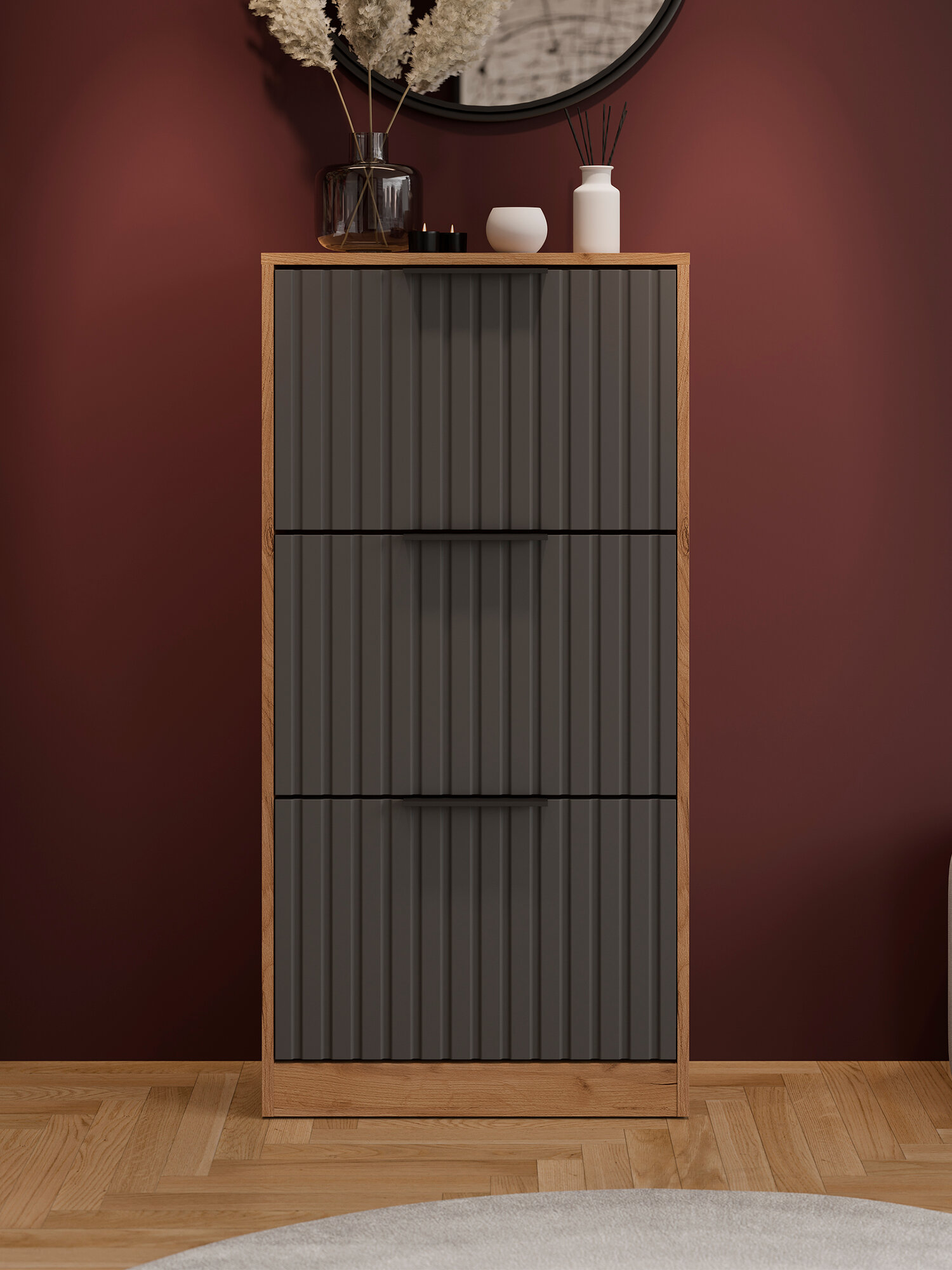 Обувница Мебель Трия Хилтон (Дуб Крафт Золотой/Графит матовый)