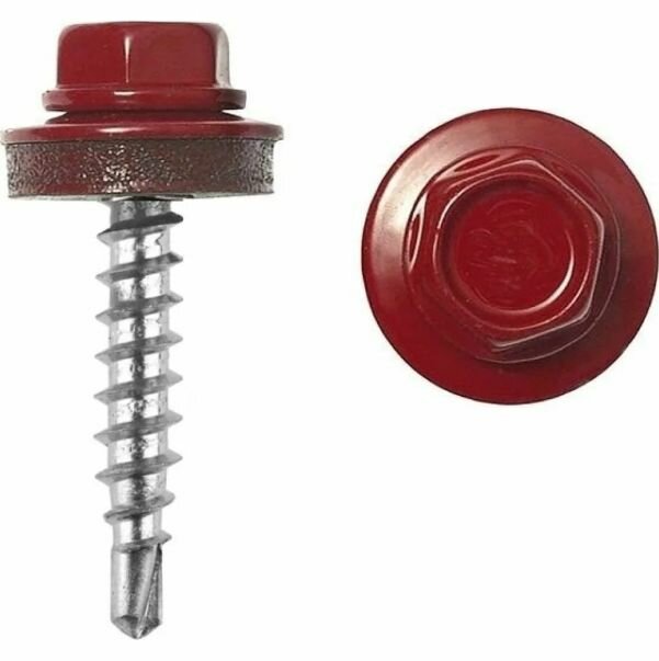 Саморез кровельный оцинкованный с прессшайбой (EPDM) 55х32 RAL 3005 (винно-красный). 50 штук