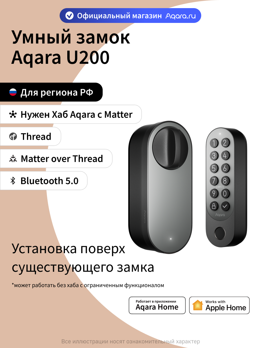 Умный дверной замок Aqara U200, EL-D02D, умный дом, Matter other Thread, черный