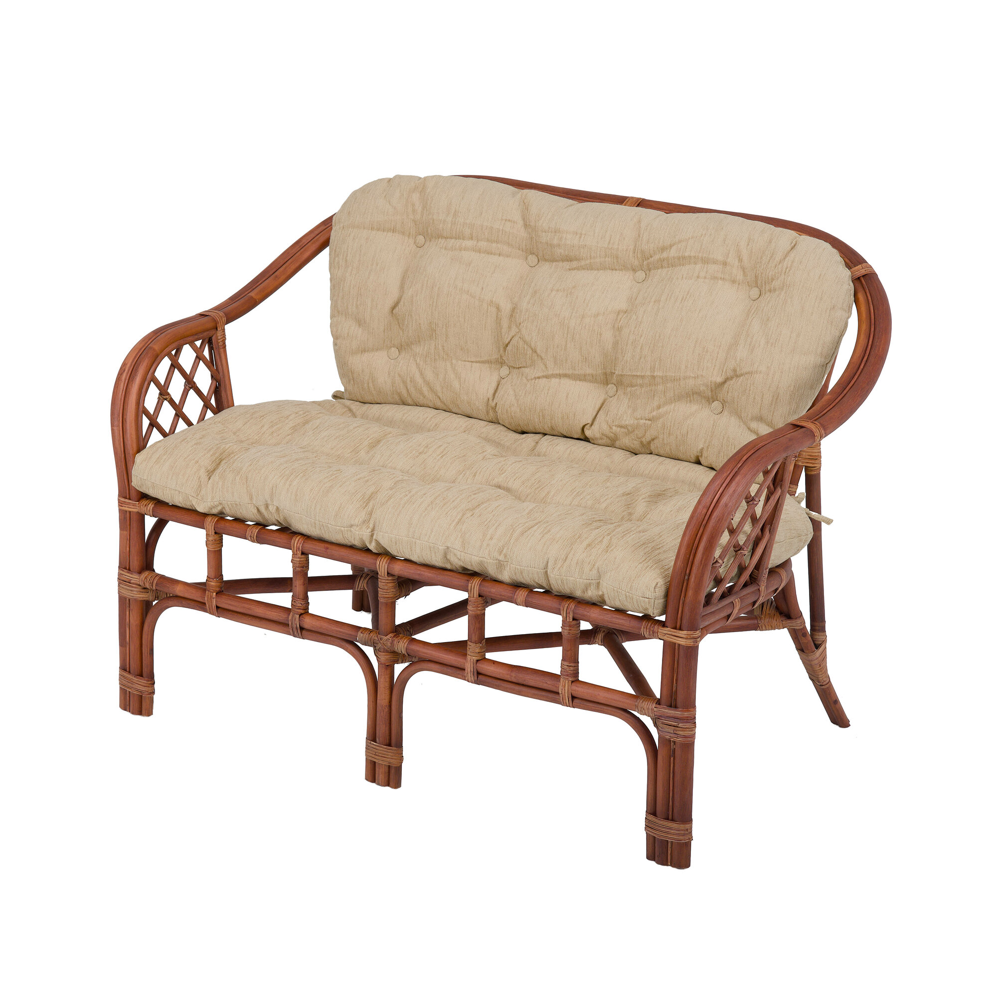 Диван МЕБЕЛЬ СОЛНЦА  Маркос   натуральный ротанг  двухместный  с подушкой  цвет миндаль матовый