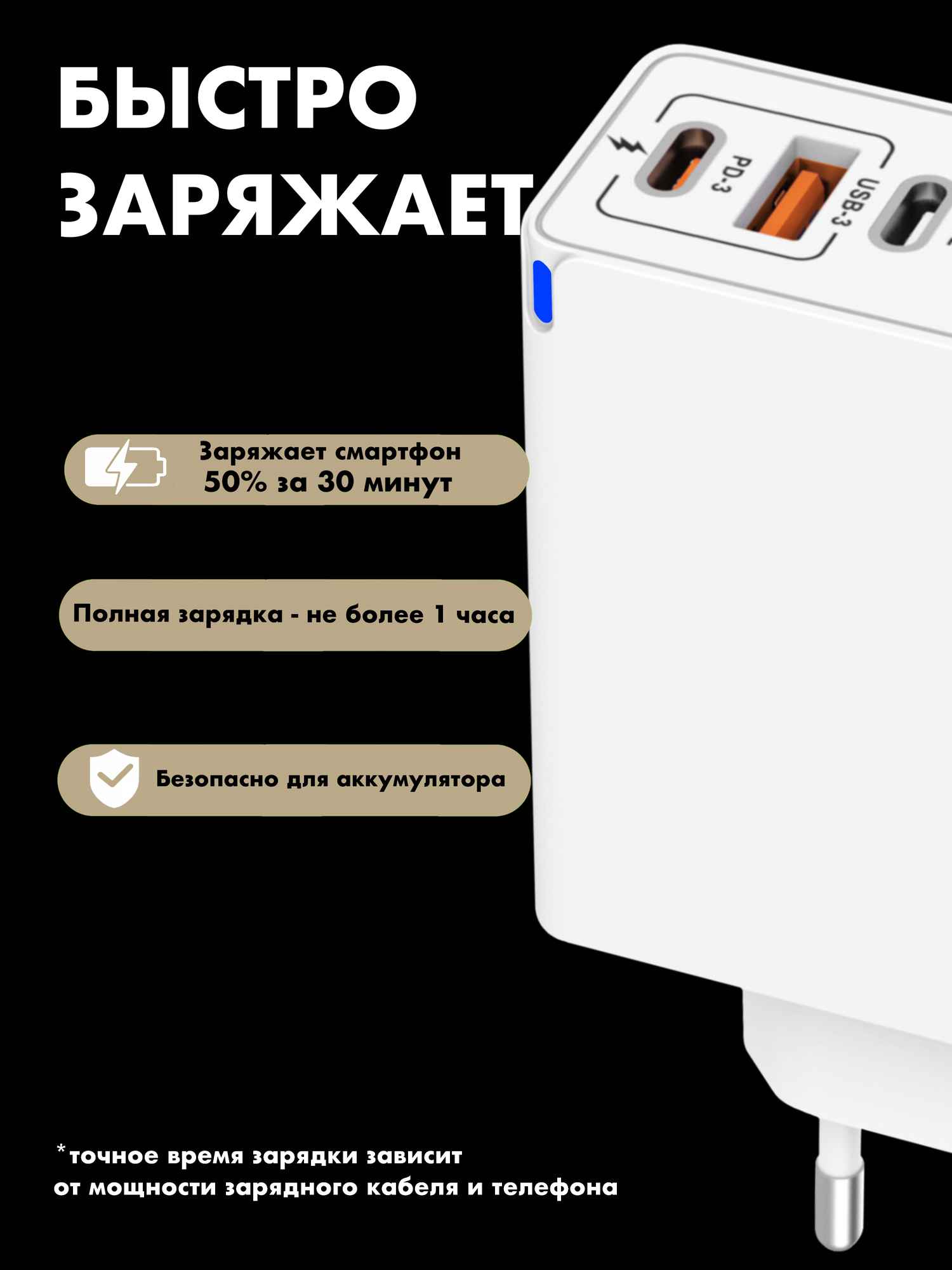 Зарядное устройство (адаптер) для зарядки телефона, планшета. 3 USB порта и 3 Type-C разъема. 200W 5V / цвет белый — фото 1