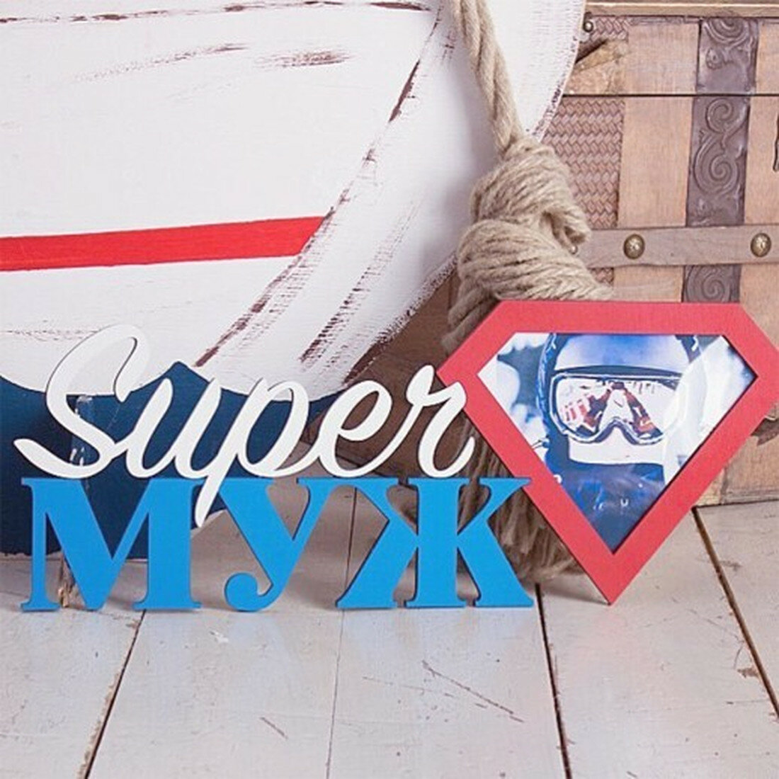 Фоторамка Ais Laser 15х40, панно для фотографий, из дерева, подарок для мужа, красный