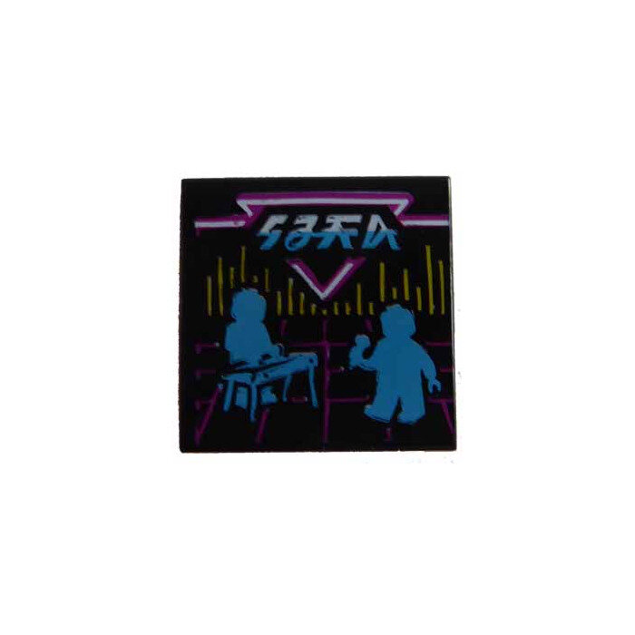 Tile 2 x 2 with BeatBit Album Cover - Dark Azure Keyboardist and Singer Silhouettes Pattern, 3068pb1614 Black U