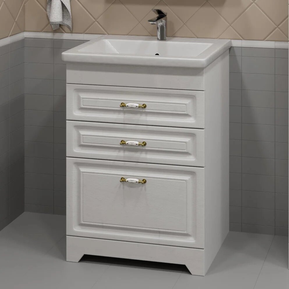 Тумба с раковиной Stella Polar Кармела 60 ольха белая