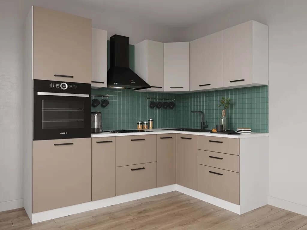 Кухонный гарнитур Sanvut угловой Каппучино-2400х1600 столешница 38 мм, каркас ЛДСП, фасад МДФ, Фон Беж/Фон Экспрессо