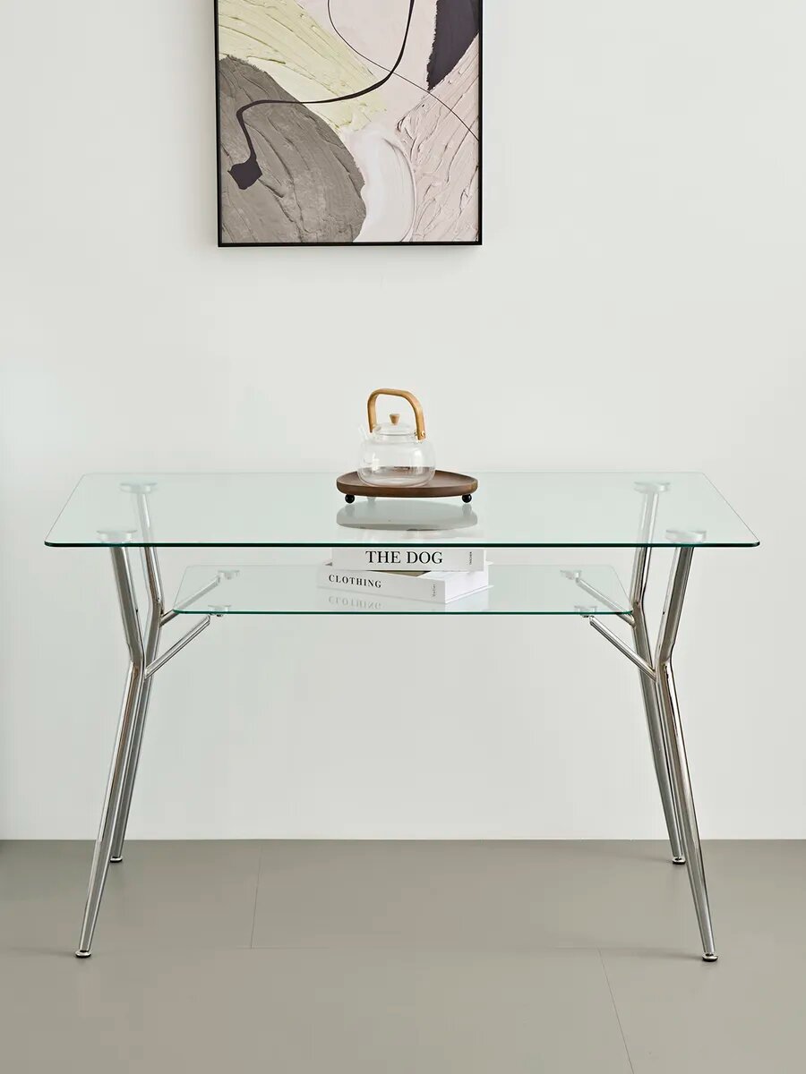 Стол обеденный с полкой RDT12070-SR 120*70*75 см закаленное стекло/ металл