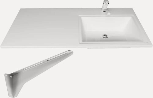 Изображение товара Раковина над стиральной машиной Stella Polar Мадлен 110 R с левым крылом, на кронштейне, белая, глянцевая, раковина для ванной из искусственного мрамора, прямоугольная