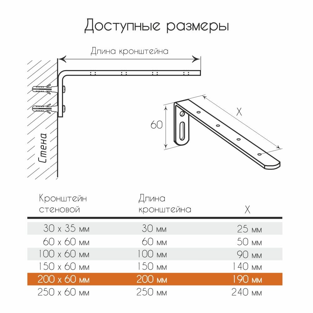 Кронштейн стеновой 200x60 мм 2 шт Белый — фото 1