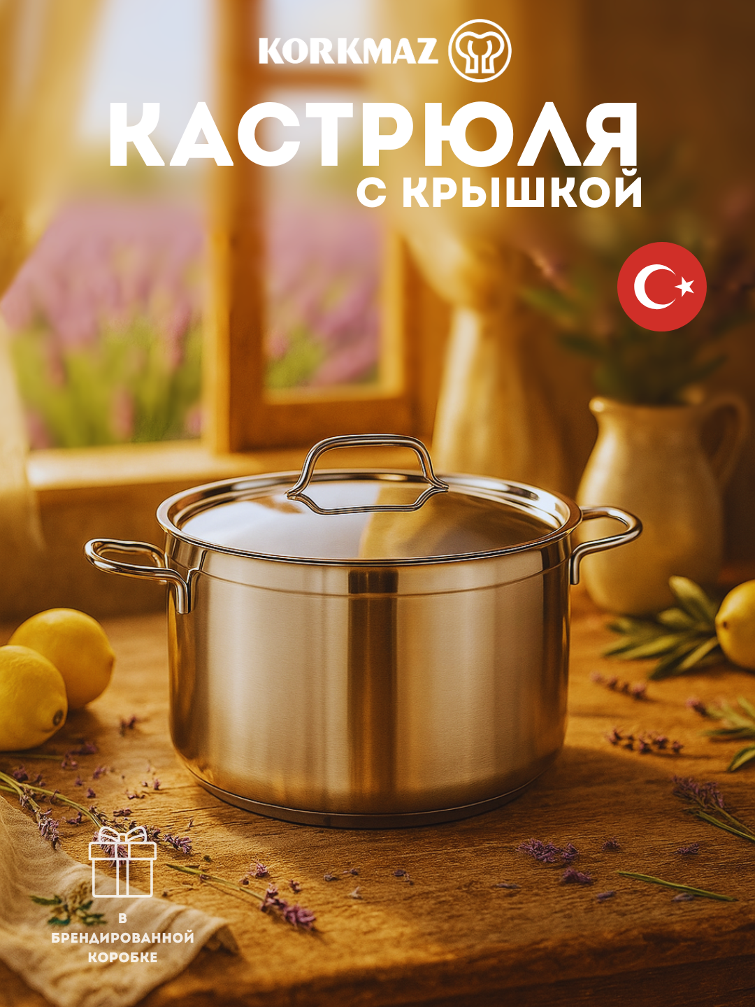 Кастрюля с крышкой из нержавеющей стали KORKMAZ ALFA A1026, 8,5 л