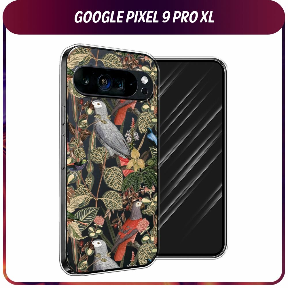 Чехол на Google Pixel 9 Pro XL / Гугл Пиксель 9 Про XL с принтом "Tropical pattern", прозрачный