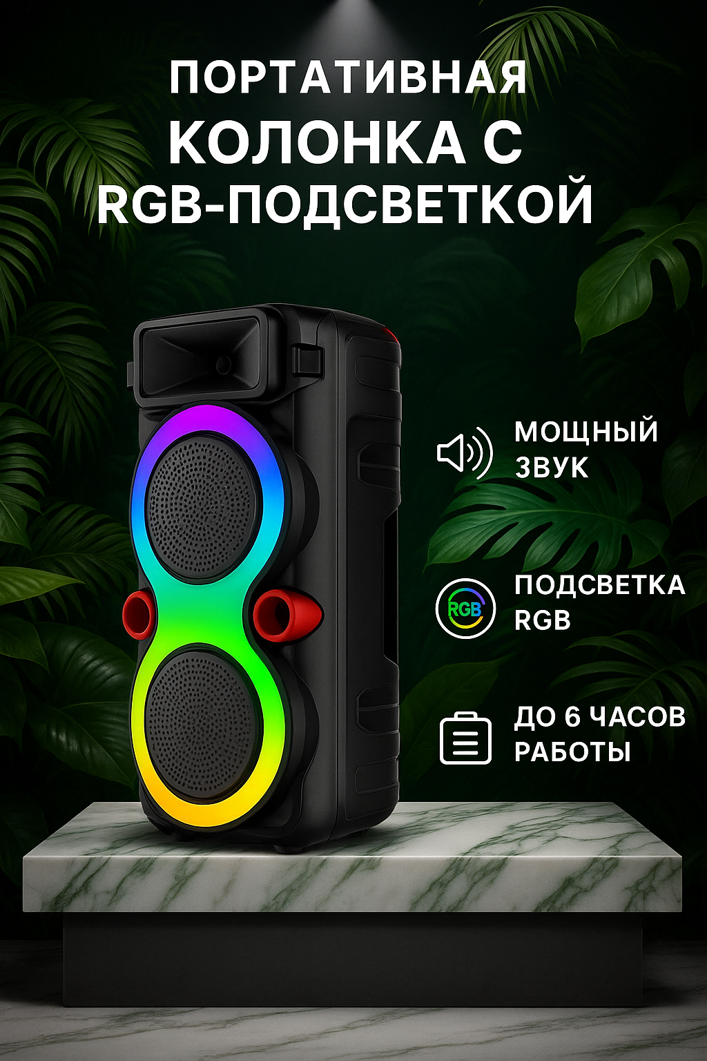 Колонка ZQS-8275, напольная, с караоке, LED-подсветкой, Bluetooth