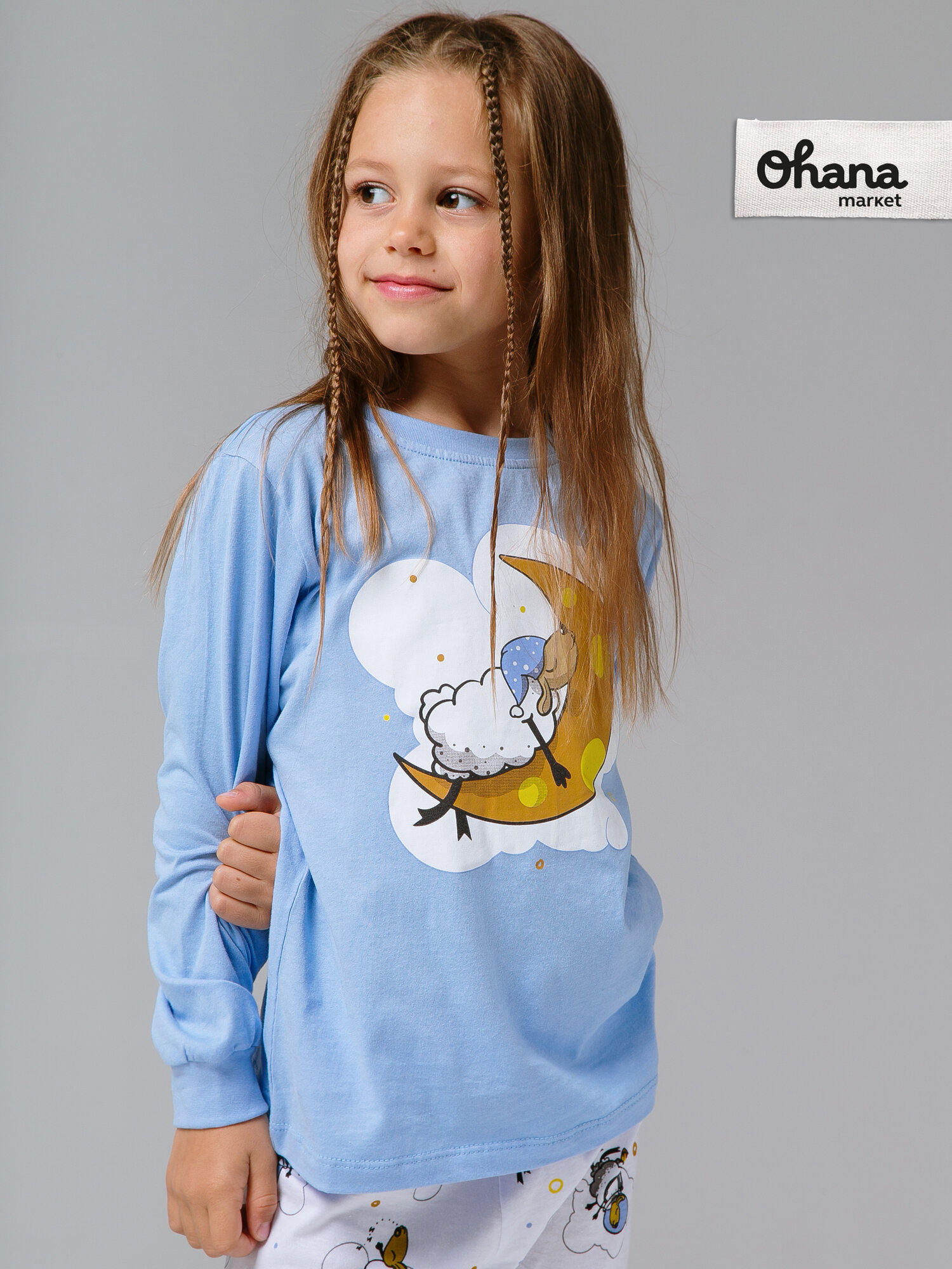 Пижама Ohana kids детская, размер 98, голубой/белый — фото 1