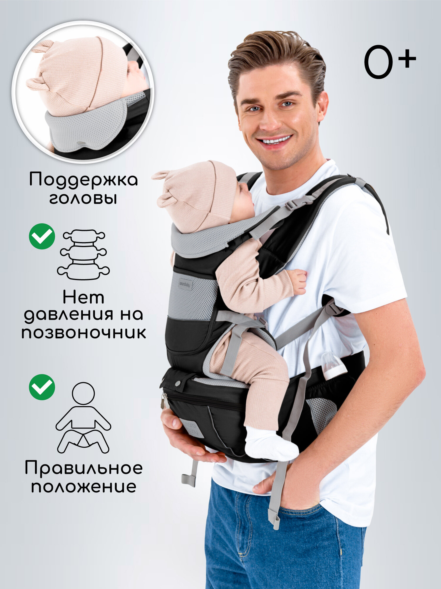 Эрго-рюкзак / Хипсит AMAROBABY CARRY, чёрный