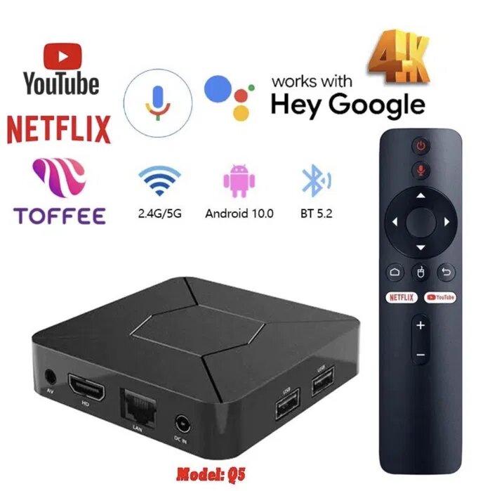Q5 Android TV Box, мультимедийная приставка с Wi-Fi и пультом — фото 1