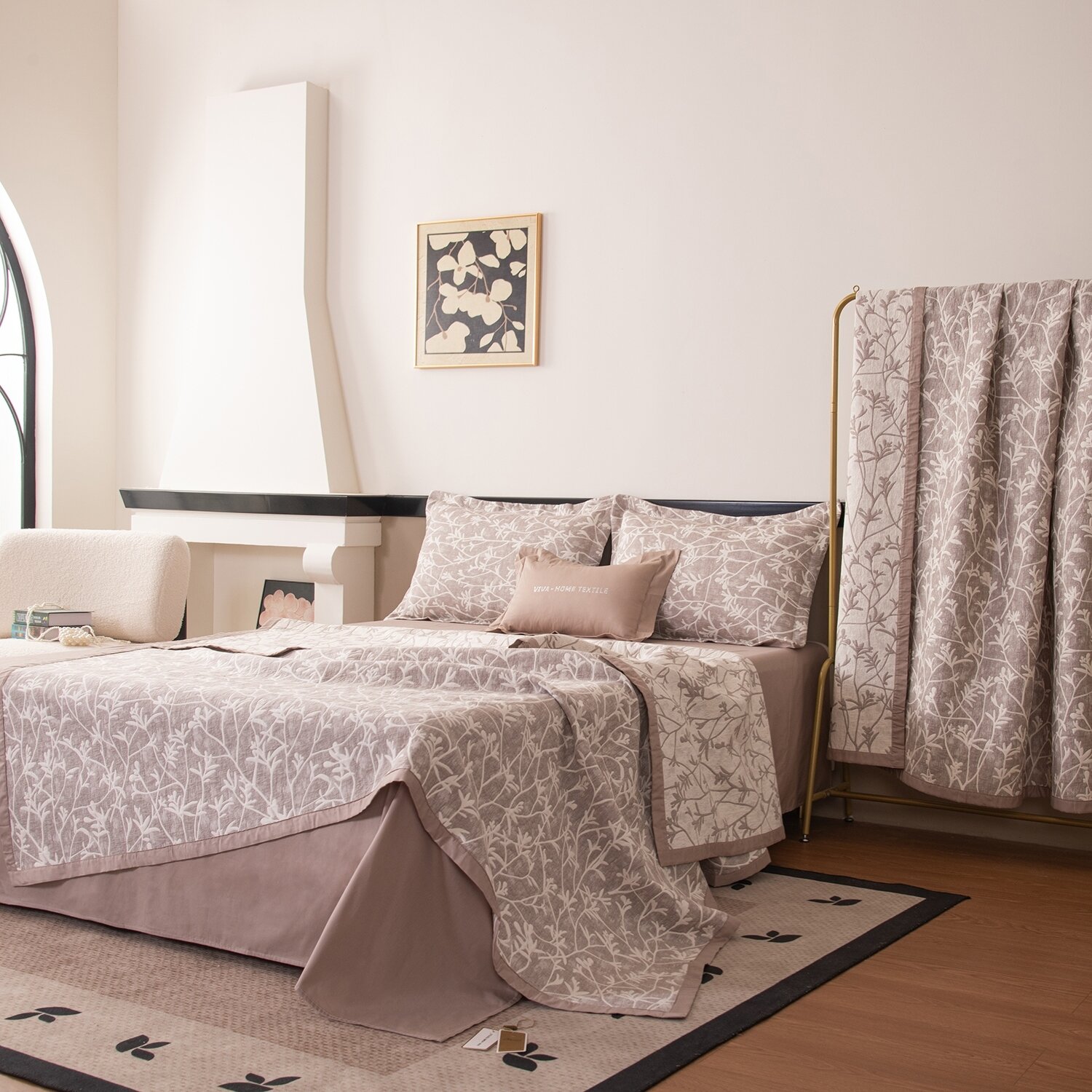 Комплект постельного белья Сатин Aurora Veil с Покрывалом AV007 Евро наволочки 50-70 2 шт