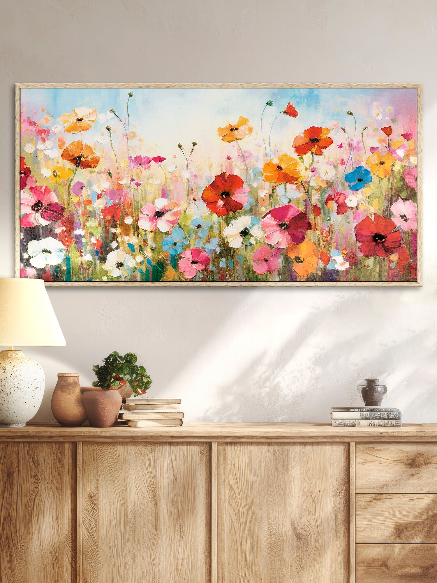 Картина на стену интерьерная в раме "Солнечный сад 1" 53х103 см Графис