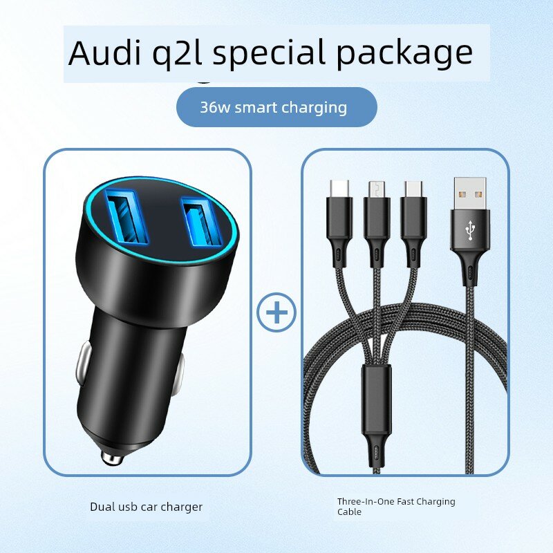 Совместимый с Audi Q2L 2-портовая быстрая зарядка 36Вт с USB-C кабелем, черный автомобильный зарядный блок