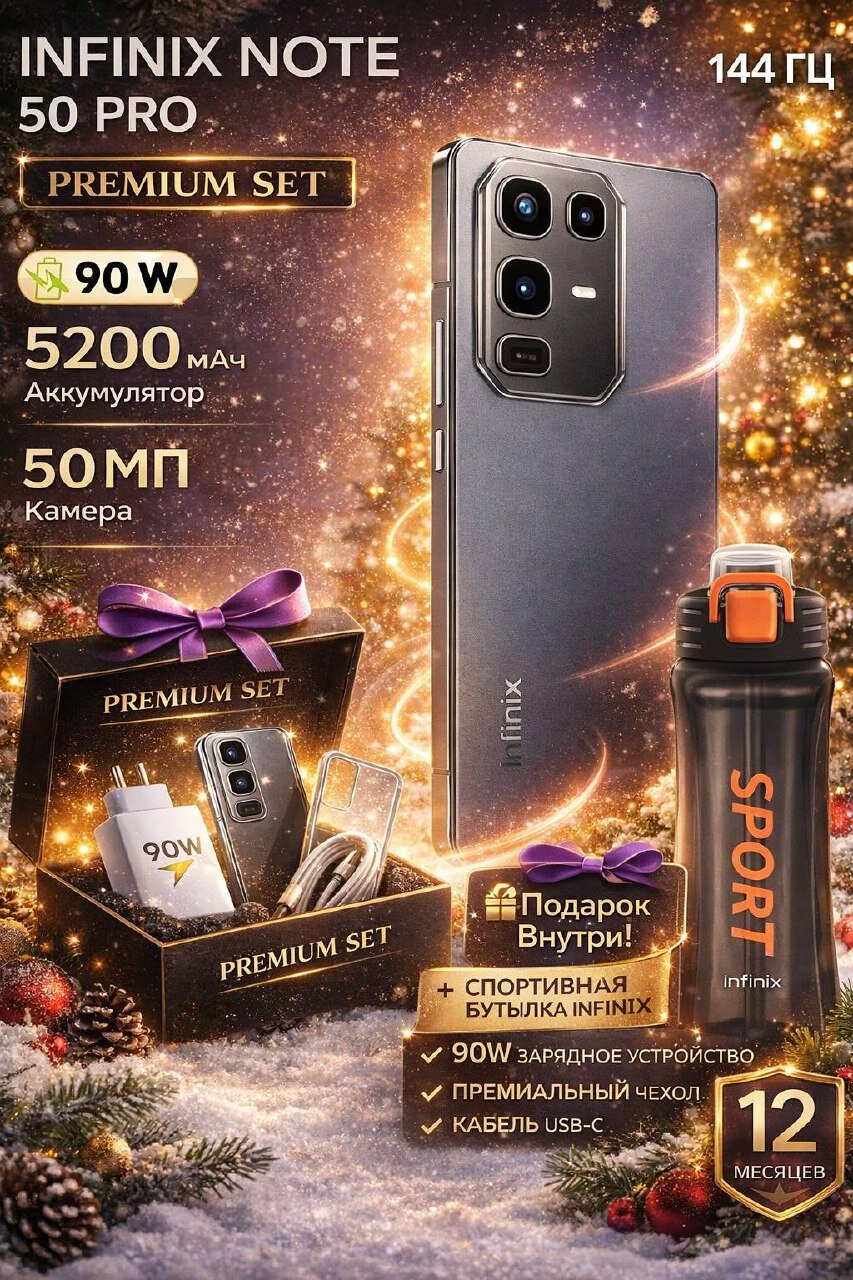 Infinix Note 50 Pro Premium set с подарком+1 год гарантия,12+12/256Гб, AMOLED 144Гц, 5200mAч 90W, беспроводная зарядка