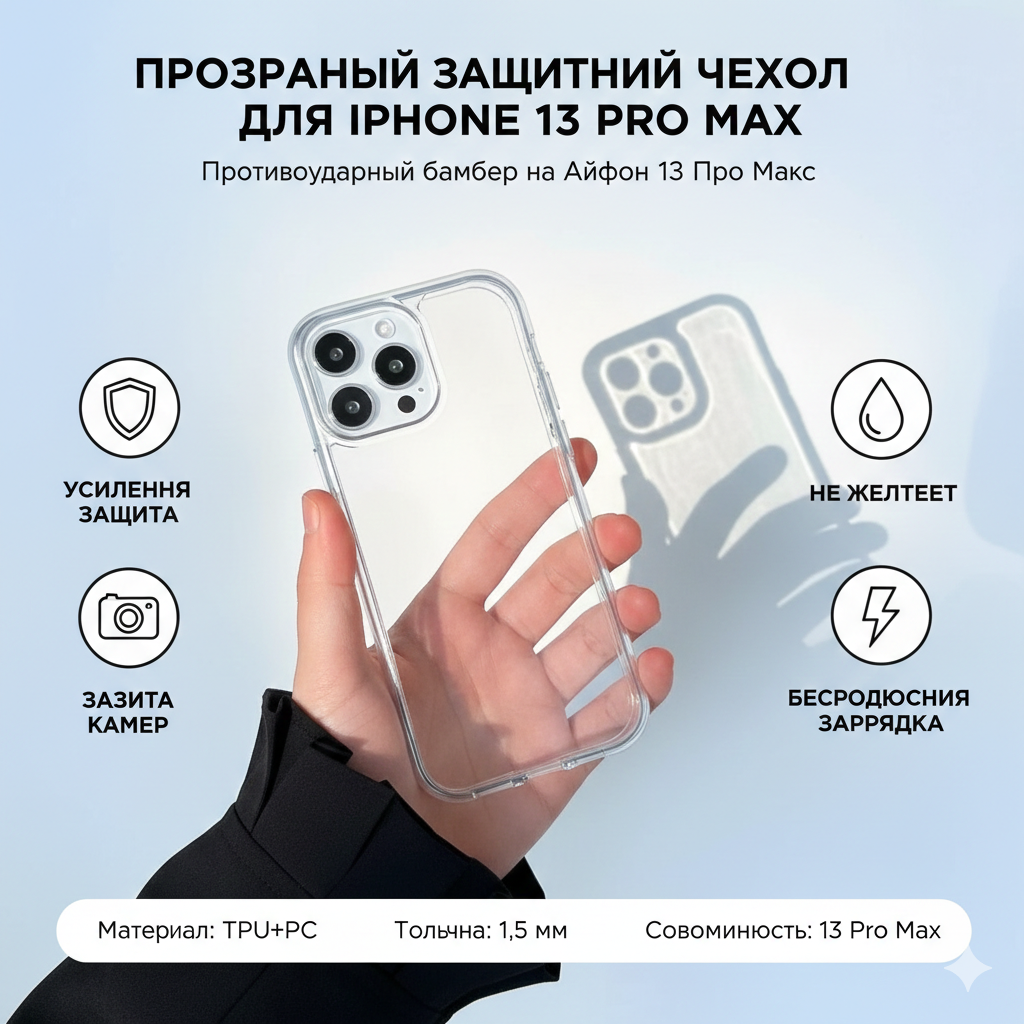 Прозрачный чехол для iPhone 13 PRO MAX силикон, ультратонкий, для айфон