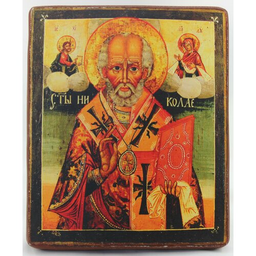 Православная Икона Николай Чудотворец, деревянная иконная доска, левкас, паволока, холст, ручная работа (Art.1105АЗ)