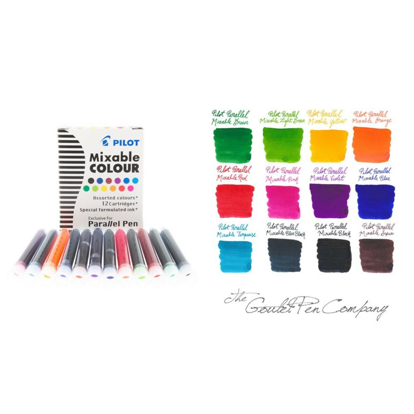 Картридж чернильный, набор 12 штук для Parallel Pen (каллиграфия), 12 цветов, микс