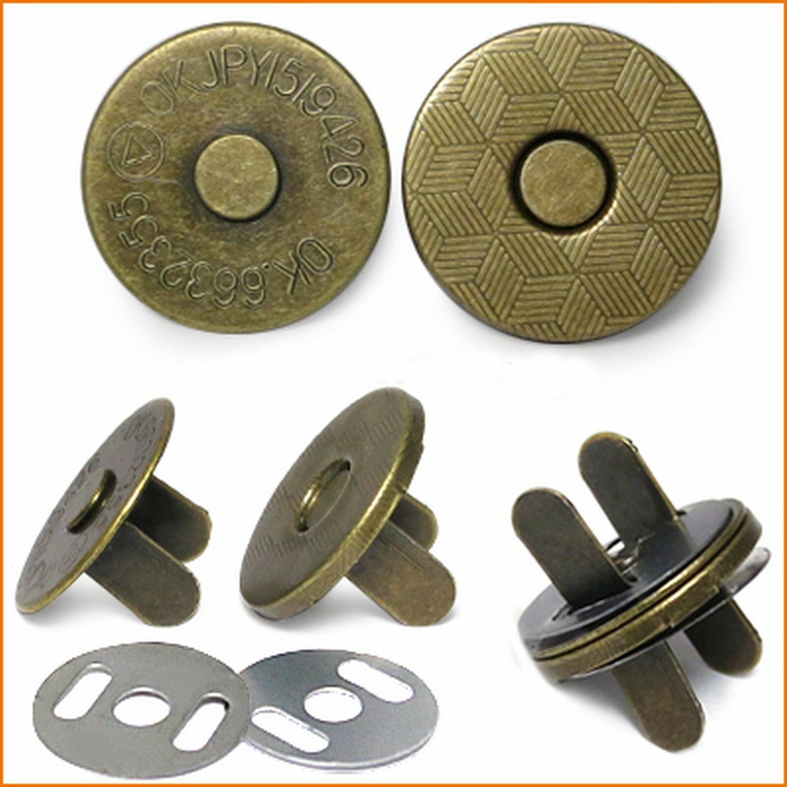 Кнопка магнитная металл (для сумок кошельков текстильных вещей и одежды) d 18. цвет бронза2 штуки.