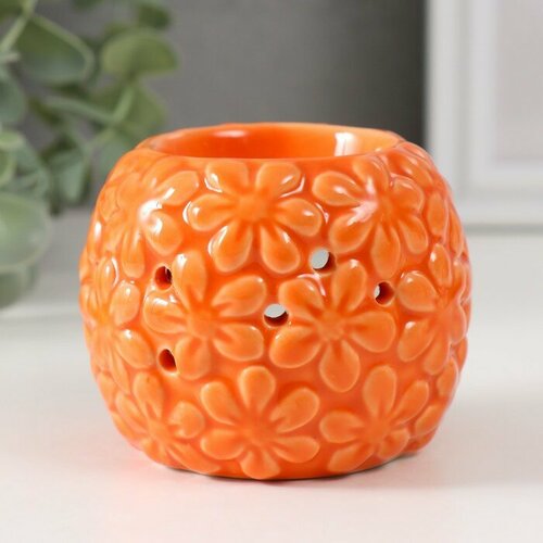 Аромалампа керамика Цветочки оранжевая 7,5х7,5х7,5 см