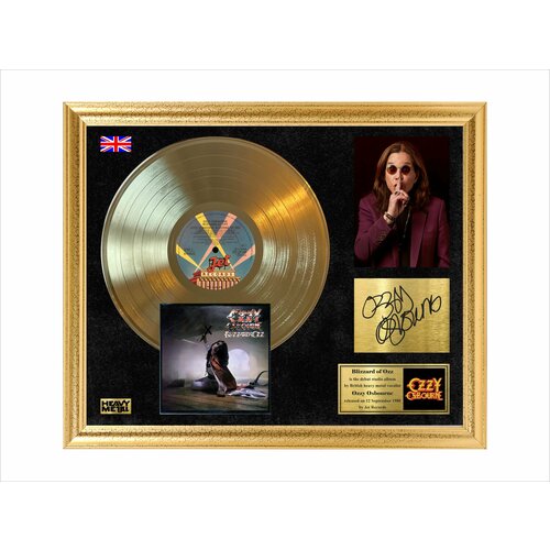 Золотой диск Ozzy Osbourne blizzard of ozz с автографом золотая виниловая пластинка ozzy osbourne blizzard of ozz с автографом в рамке