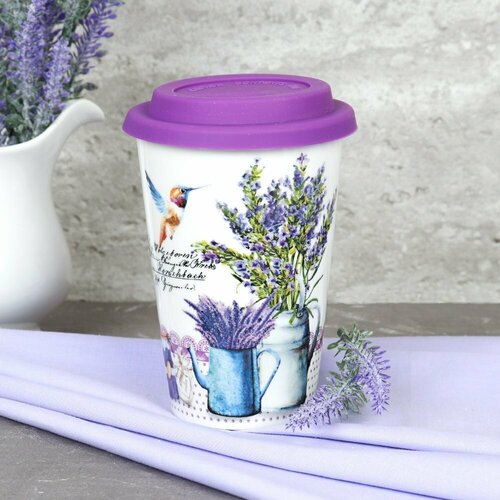 Стакан 440 мл керамика с силиконовой крышкой Лаванда 695₽