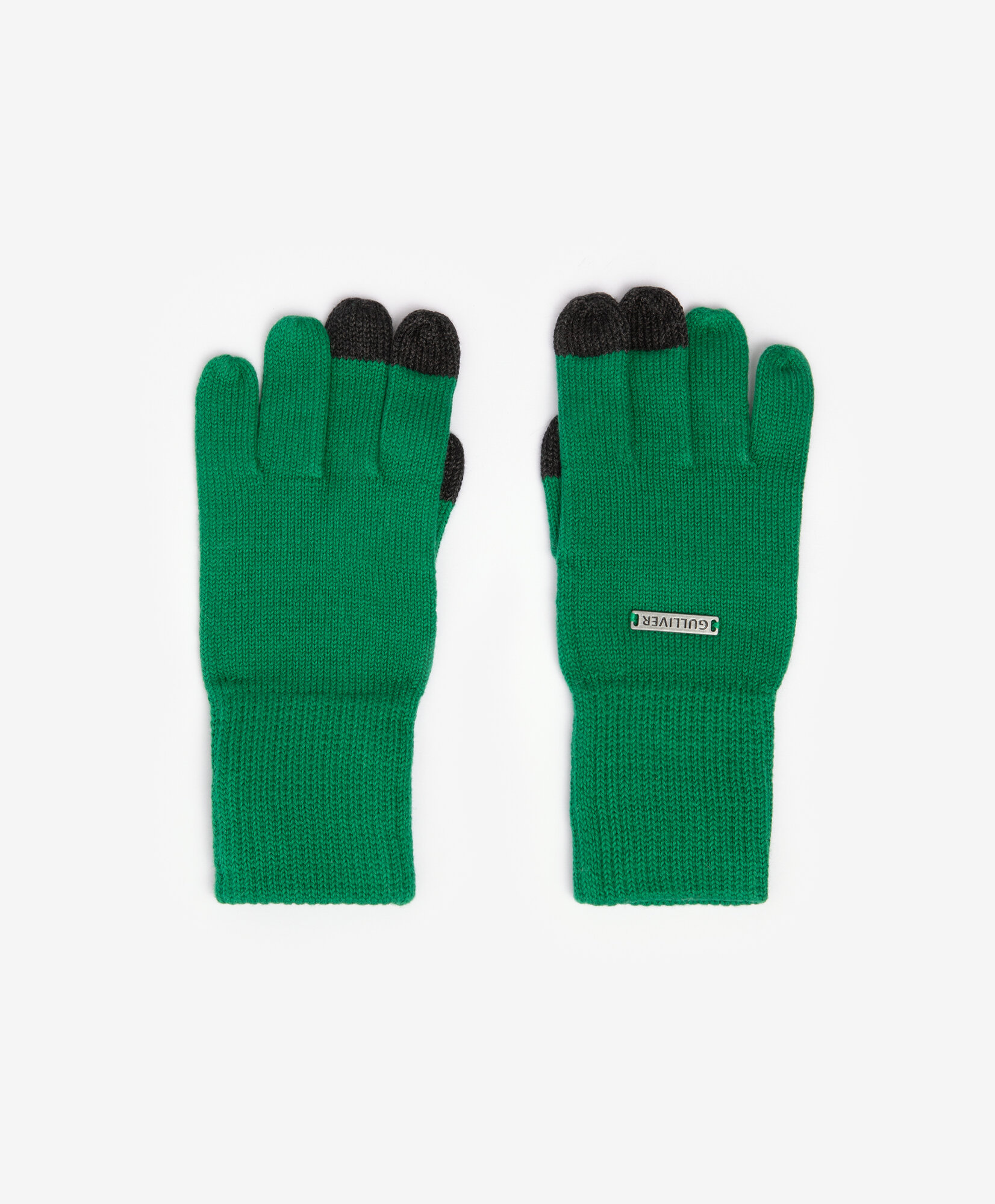 фото Перчатки вязаные с кончиками для гаджетов зелёные для мальчика Gulliver, р.12, мод.22404BMC7604