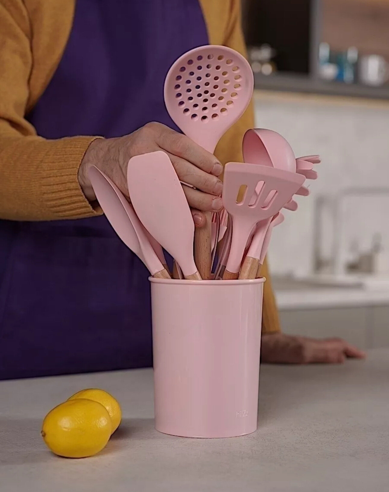 Кухонные Инструменты (Половники И Лопатки) Xiaomi Набор кухонных принадлежностей из бука и силикона, 12 предметов -Идеальный подарок, розовый